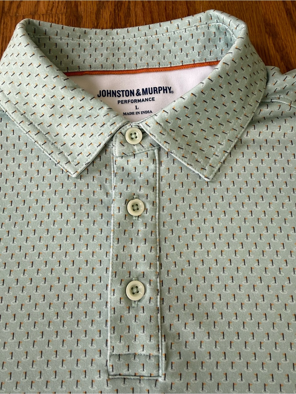 Johnston & Murphy Performance Polo Shirt Men’s L Mint Golf Flag Print Stretch